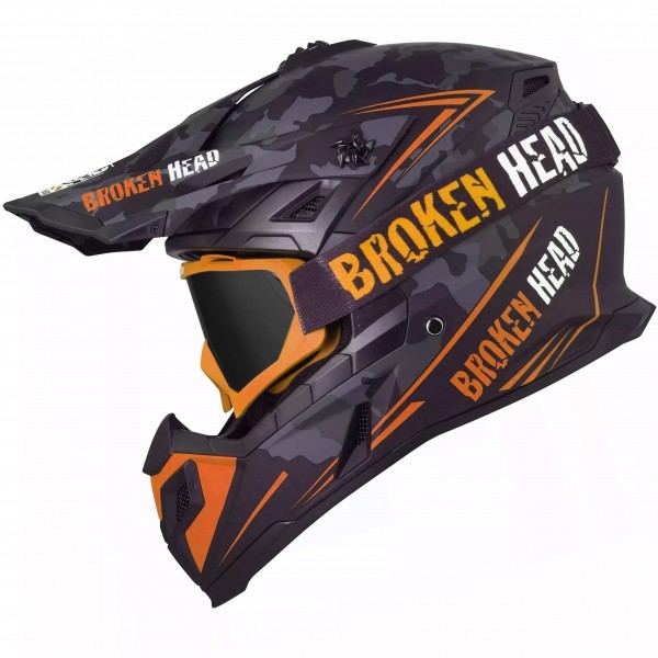 Broken Head Cross Helmet Squadron Rebelution Orange + MX-2 Goggles Orange