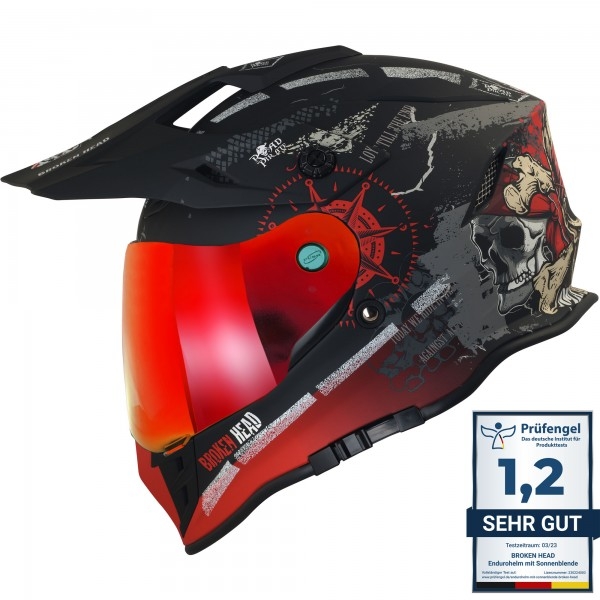 Broken Head Enduro Helmet Road Pirate VX2 Red SET incl. red mirrored visor
