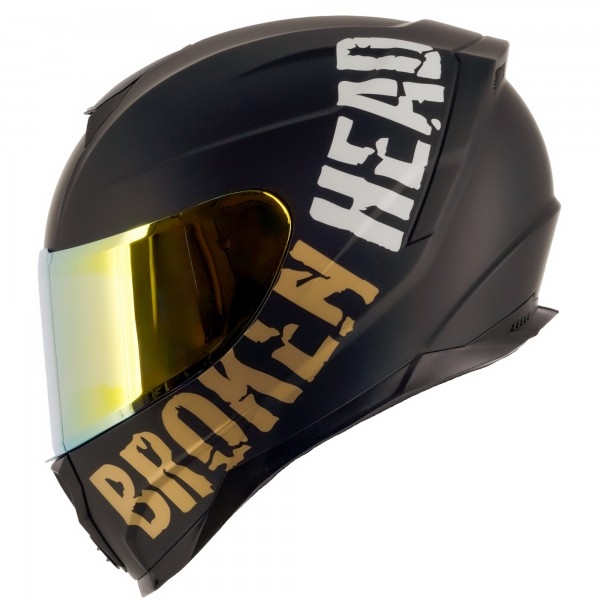Broken Head (A-Minus-Ware) BeProud Sport Gold Motorradhelm + Gold Verspiegeltes Visier