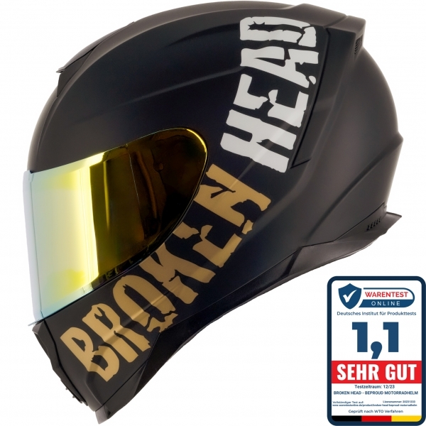 Broken Head BeProud Gold Set Casque de moto avec visière réfléchissante dorée | Edition limitée