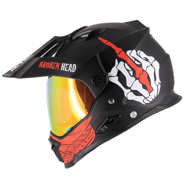 Broken Head Enduro helmet Street Rebel red SET incl. red mirrored visor