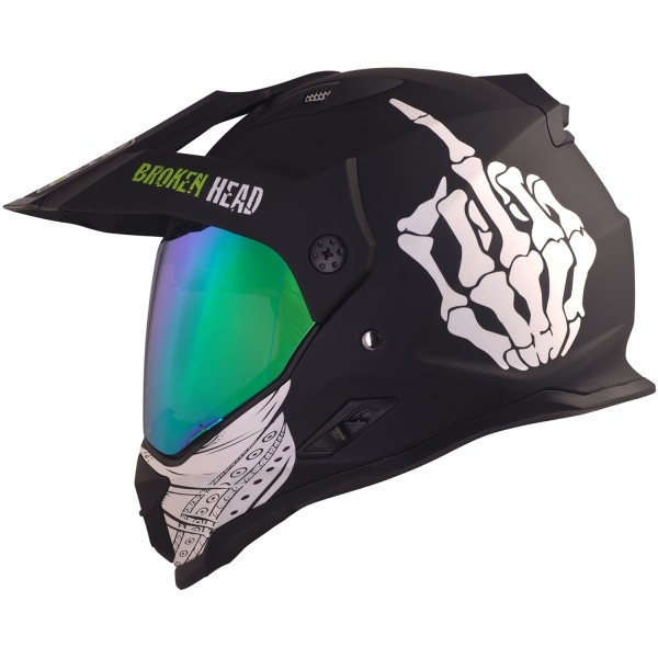 Broken Head Enduro helmet Street Rebel green SET incl. green mirrored visor