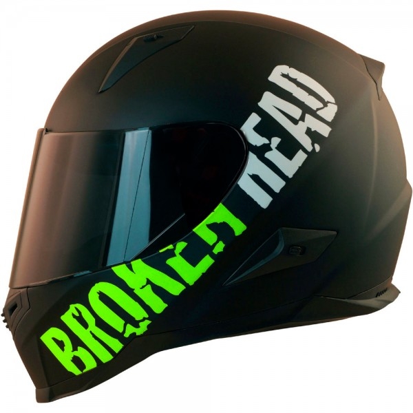 Broken Head BeProud Grün Set Casque de moto, visière noire incluse