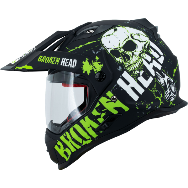 Broken Head Enduro casque Bone Crusher vert casque de motocross avec visière