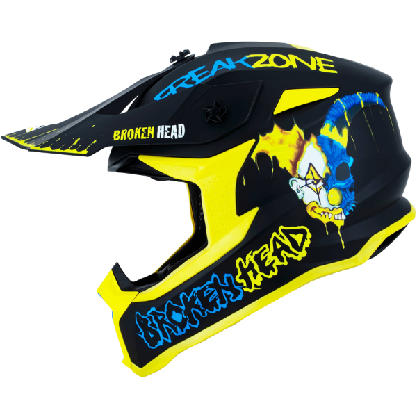 Broken Head Supermoto and MX Helmet Freakzone Black Yellow Blue