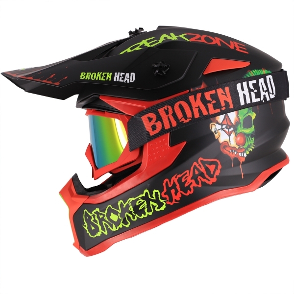 Broken Head Moto Cross Helmet Freakzone Black Green Red