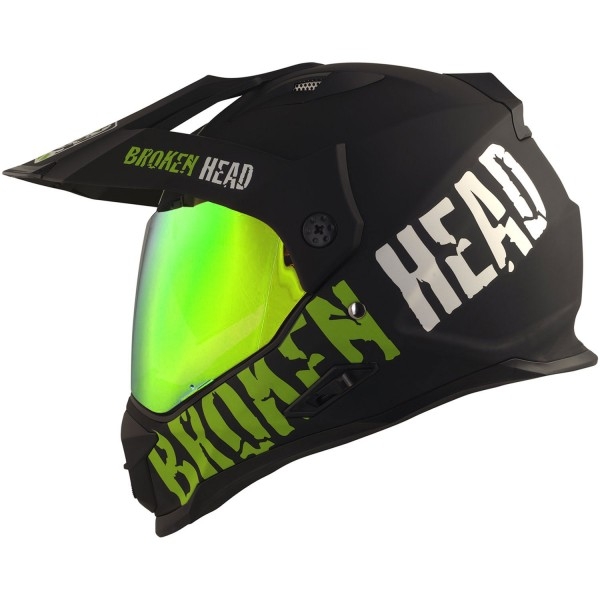 Broken Head casque Enduro Made2Rebel vert SET avec visière réfléchissante verte