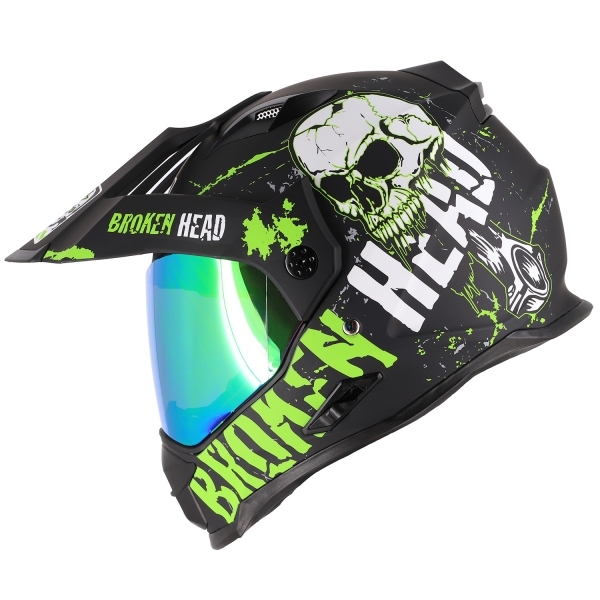 Broken Head Enduro helmet Bone Crusher green incl. green mirrored visor