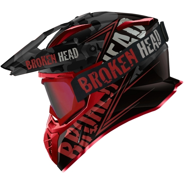Broken Head Cross Helmet Squadron Rebelution Red + MX-2 Goggles Red Mirrored