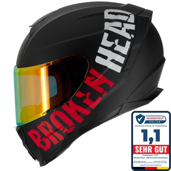 Broken Head BeProud Rouge Set Casque de moto avec visière réfléchissante rouge | Mirror Edition