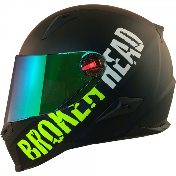 Broken Head BeProud Grün Set Casque de moto avec visière réfléchissante verte | Mirror Edition