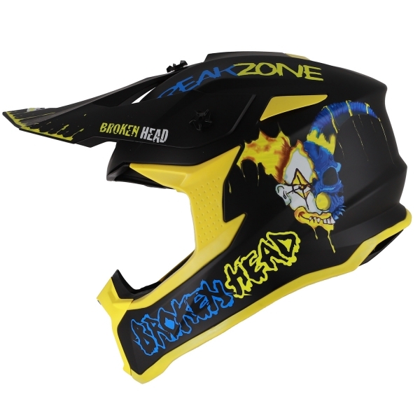 Broken Head Supermoto und MX-Helm FreakZone Schwarz-Gelb-Blau