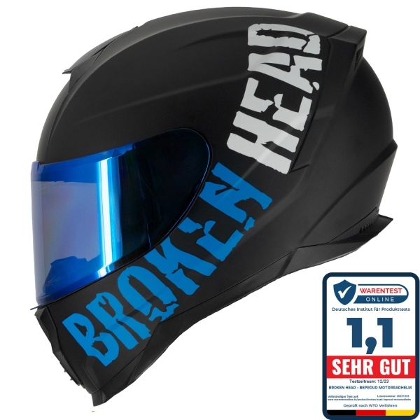 Casque de moto Broken Head BeProud bleu, visière noire incluse