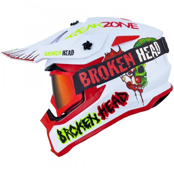 Broken Head Cross helmet Freakzone white-red-green