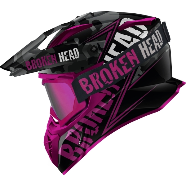 Broken Head Cross Helmet Squadron Rebelution Pink + MX-2 Goggles Pink Mirrored