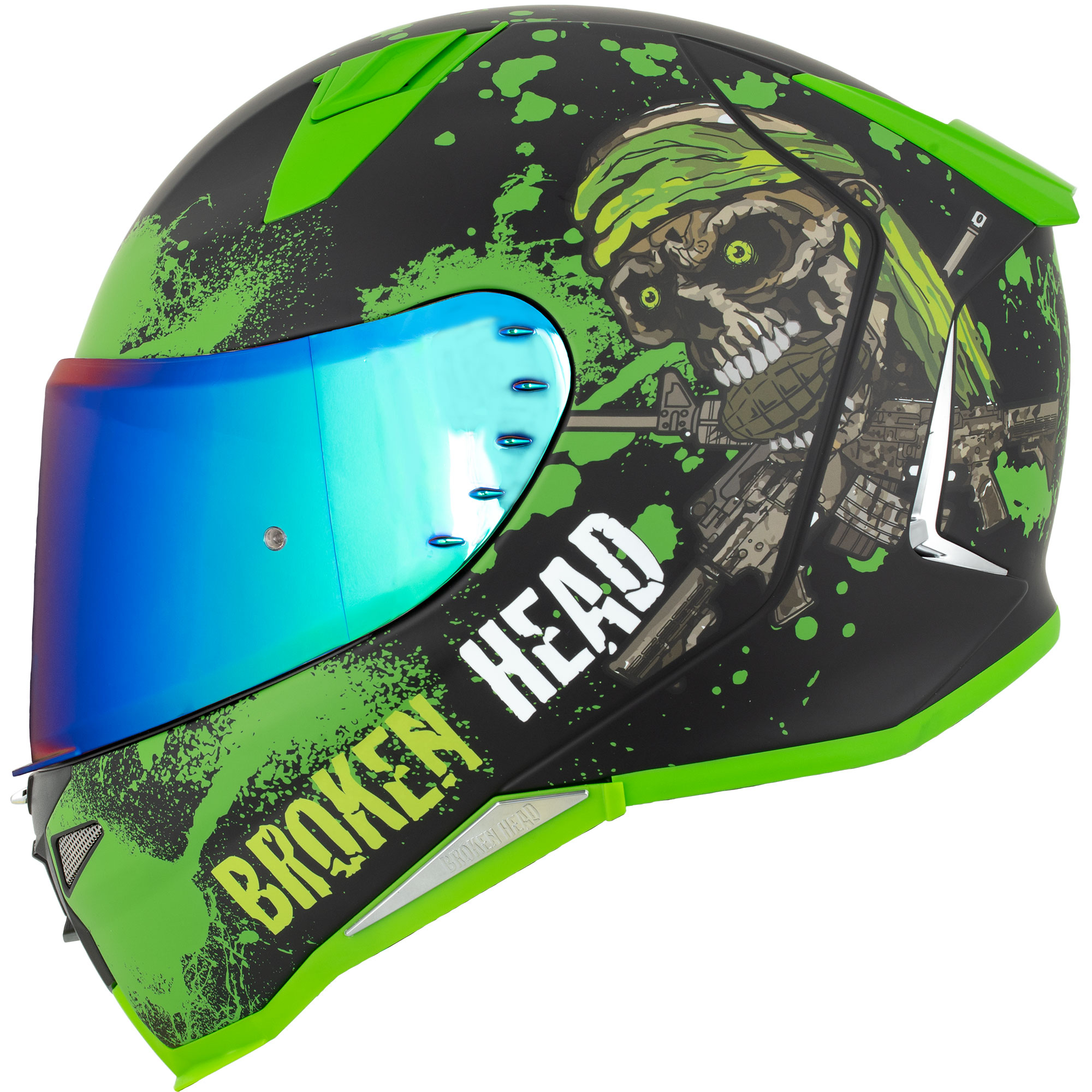 gratis grün verspiegeltes Visier V2 Pro Integral-Helm Grün Broken Head Jack S 