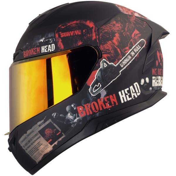 Broken Head Full Face Helmet Resolution Red Set + Red Mirrored Visor