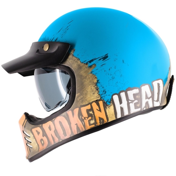 Broken Head Casque de cross rétro Rusty Rider bleu-orange
