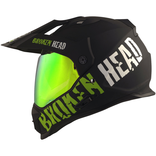Broken Head Enduro helmet Made2Rebel green SET with green mirrored visor