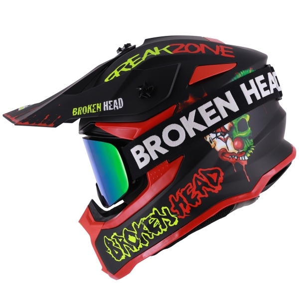 Broken Head Moto Cross Helmet Freakzone Black Green Red