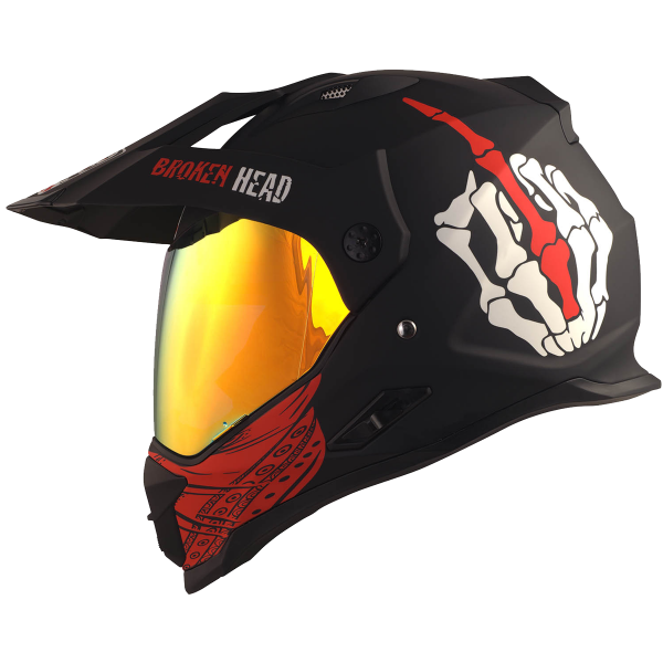 Broken Head Enduro helmet Street Rebel red SET incl. red mirrored visor