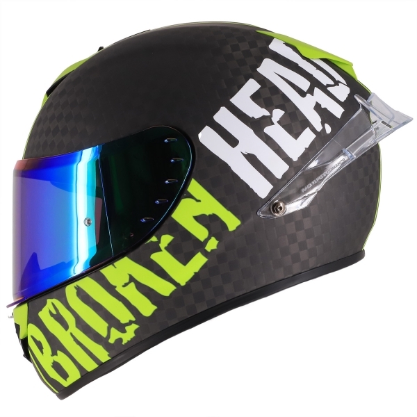 Casque intégral Broken Head BeProud Race Pro Carbon Green avec visière verte réfléchissante et noire