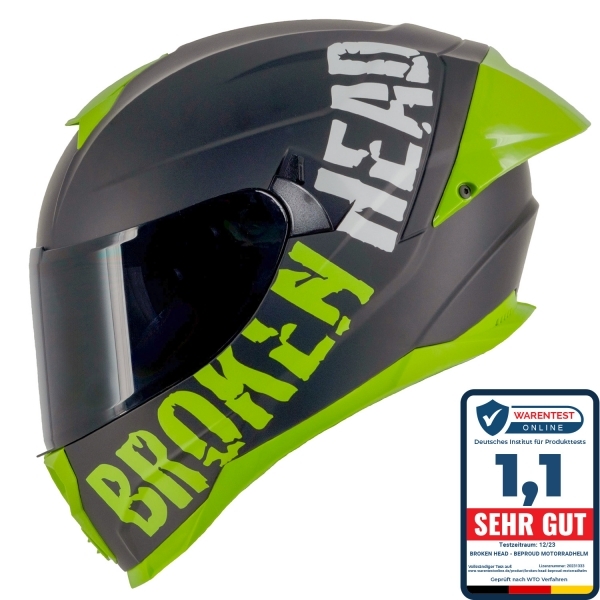 Broken Head BeProud Pro Vert Casque intégral de sport | Limited Color Edition | Visière noire incluse
