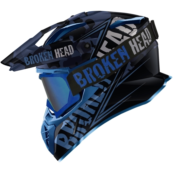 Broken Head Cross Helmet Squadron Rebelution Blue + MX-2 Goggles Blue Iridium Mirrored