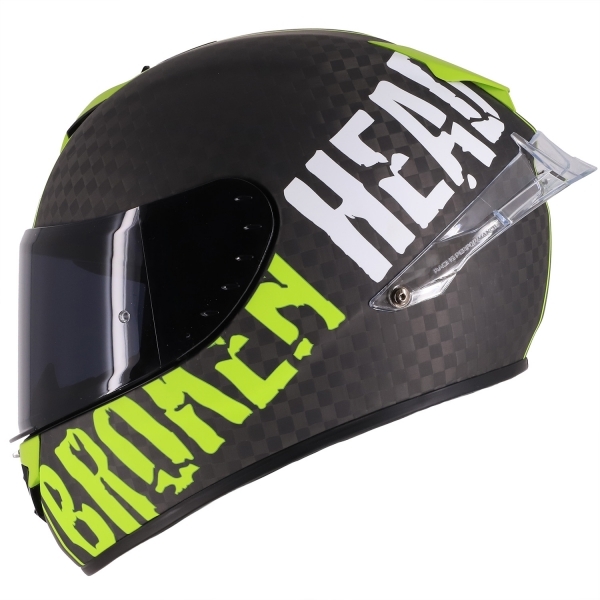 Casque intégral Broken Head BeProud Race Pro Carbon Green, visière noire incluse