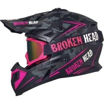 Broken Head Crosshelm Squadron Rebelution Pink + MX-2 Brille Pink Verspiegelt
